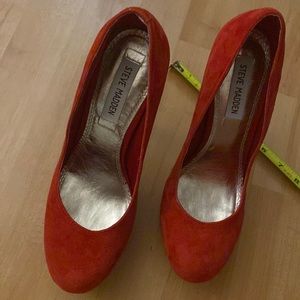 Steve Madden red suede platform stilettos